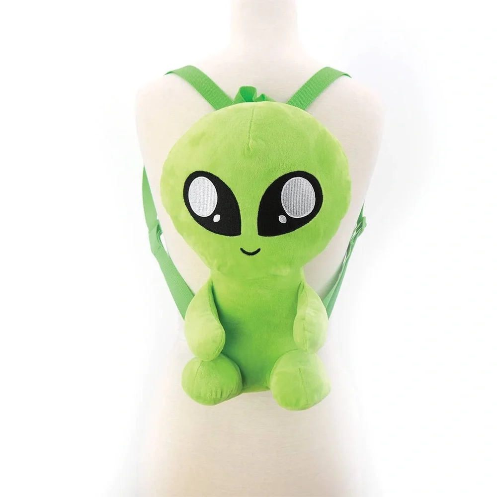 Great Gift! Vibrant Green Alien Plush Backpack Textured & Unique 3D Design